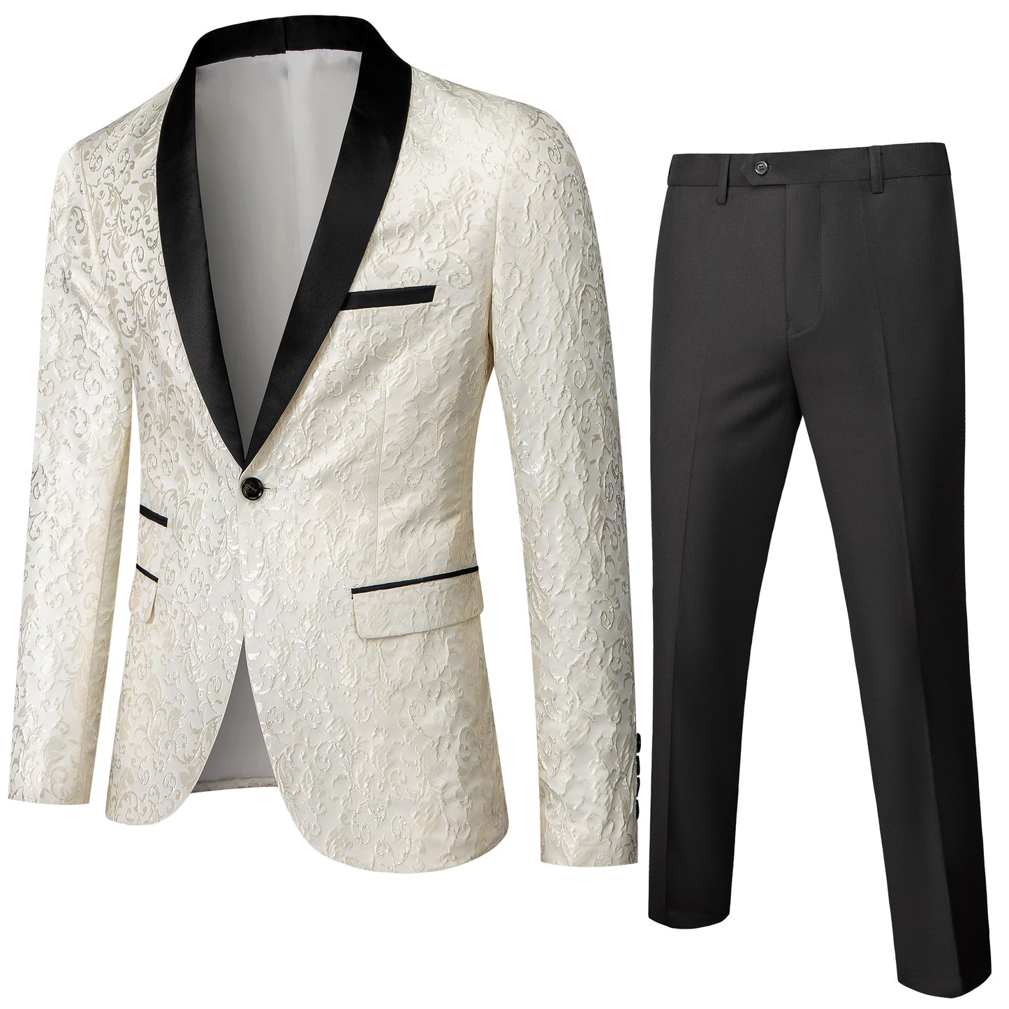 Men's 2 Piece Suits Jacquard Tuxedo White Color