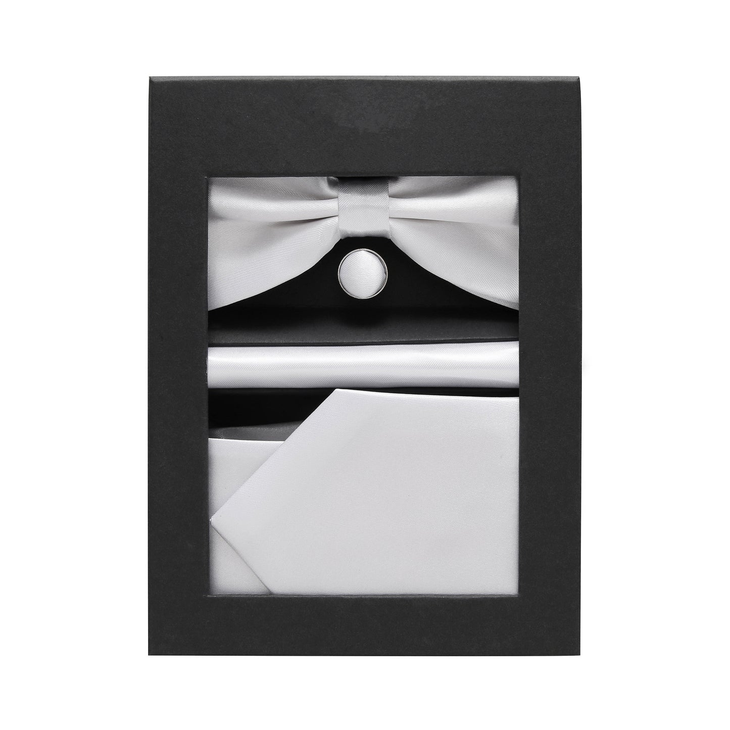 White Bowtie Neck Tie Pocekt Square Cufflinks Set
