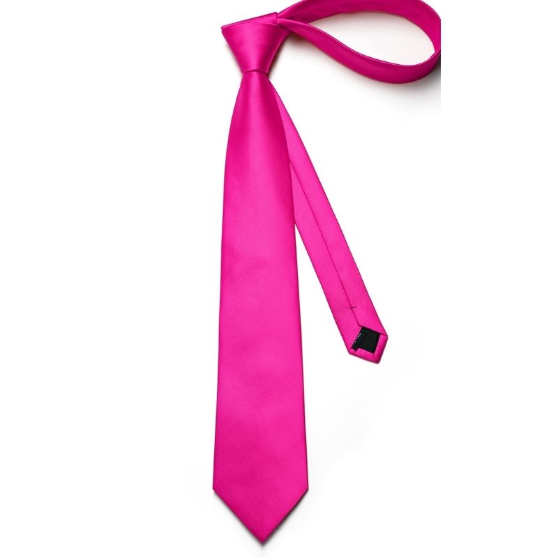 Hisdern Hot Pink Solid Wedding Accessories Set with Cufflinks