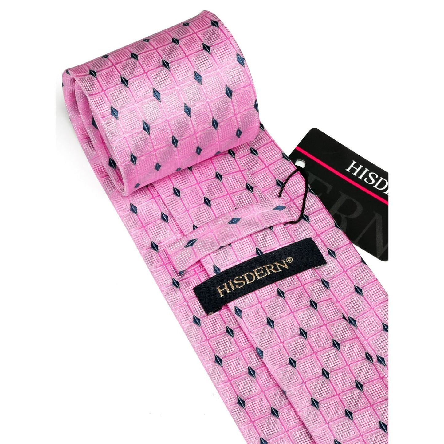 Hisdern Pink Plaid Wedding Accessories Set with Cufflinks