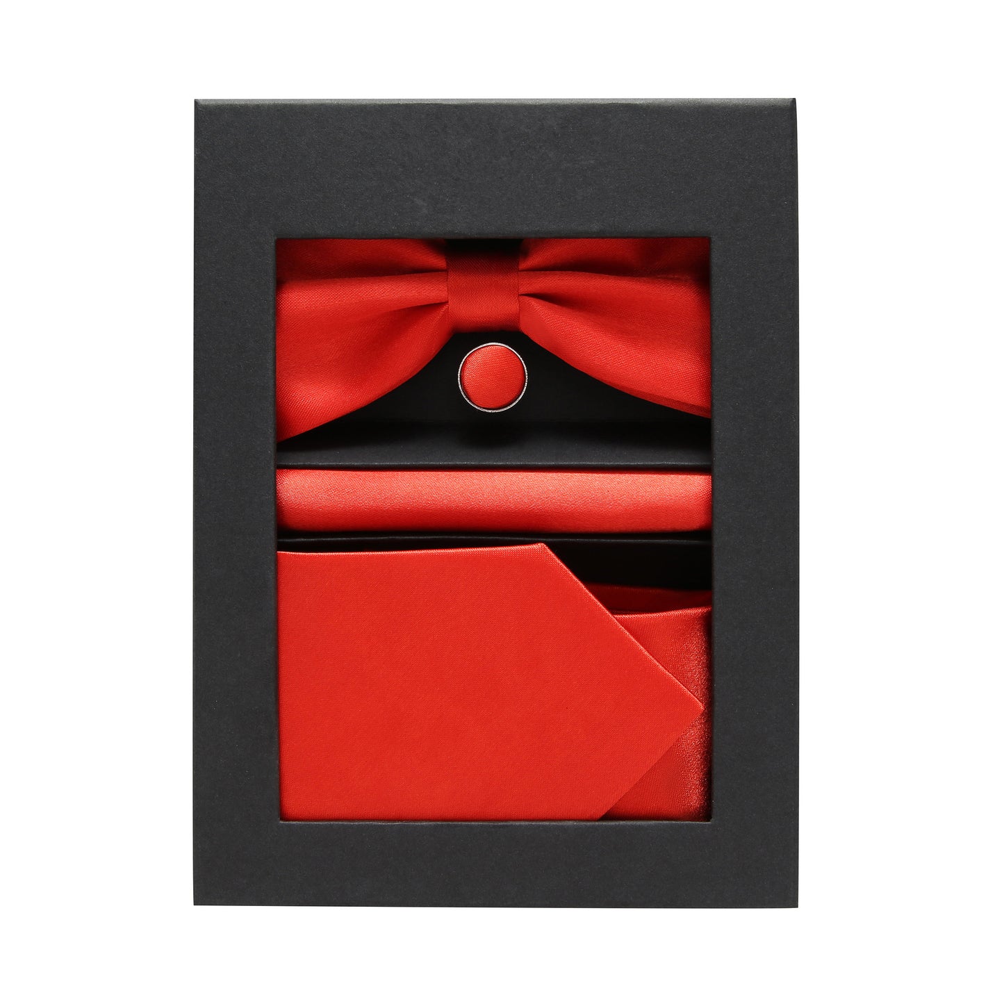 Red Bowtie Neck Tie Pocekt Square Cufflinks Set - 4 Piece