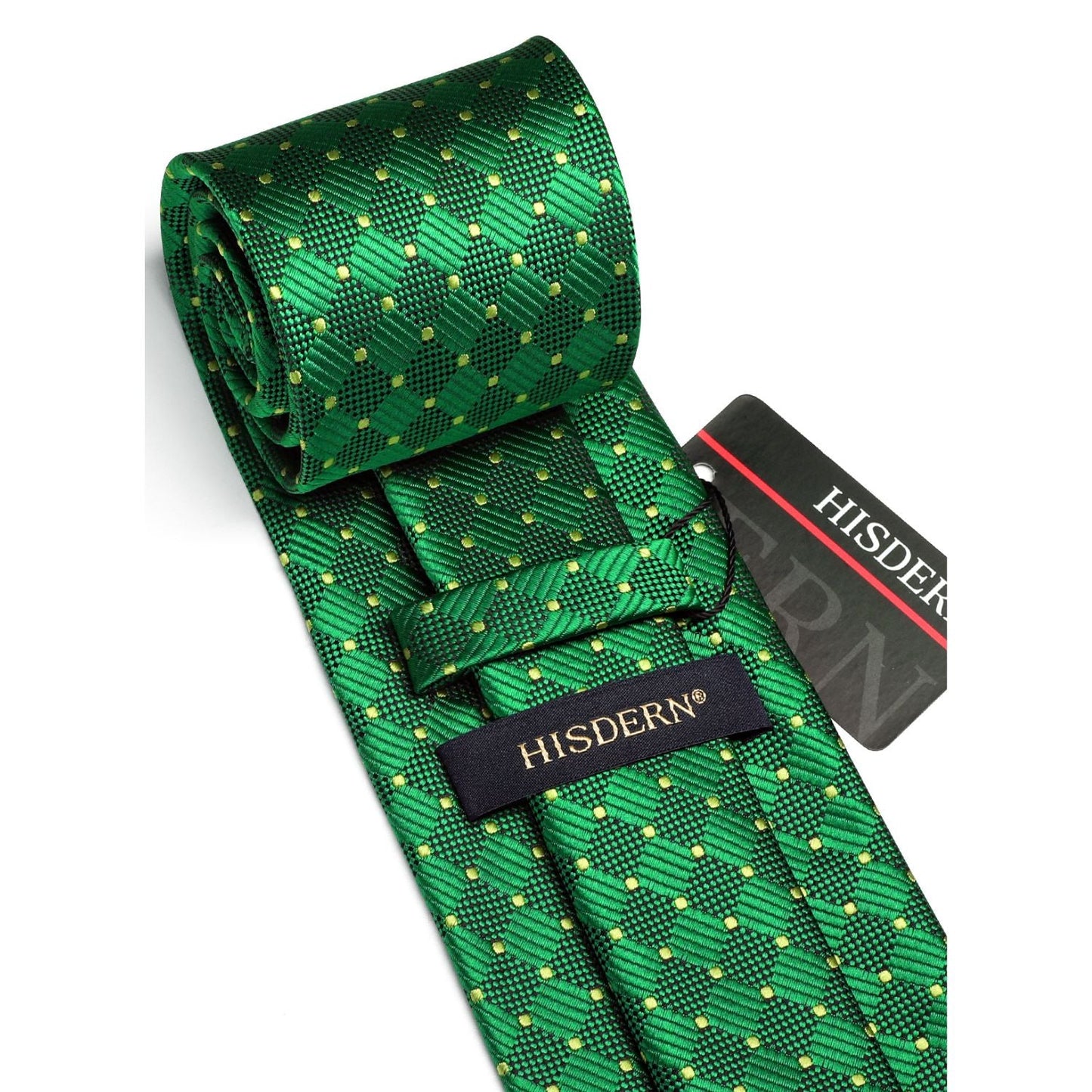 Hisdern Emerald Green Plaid Pocket Square With Matching Tie