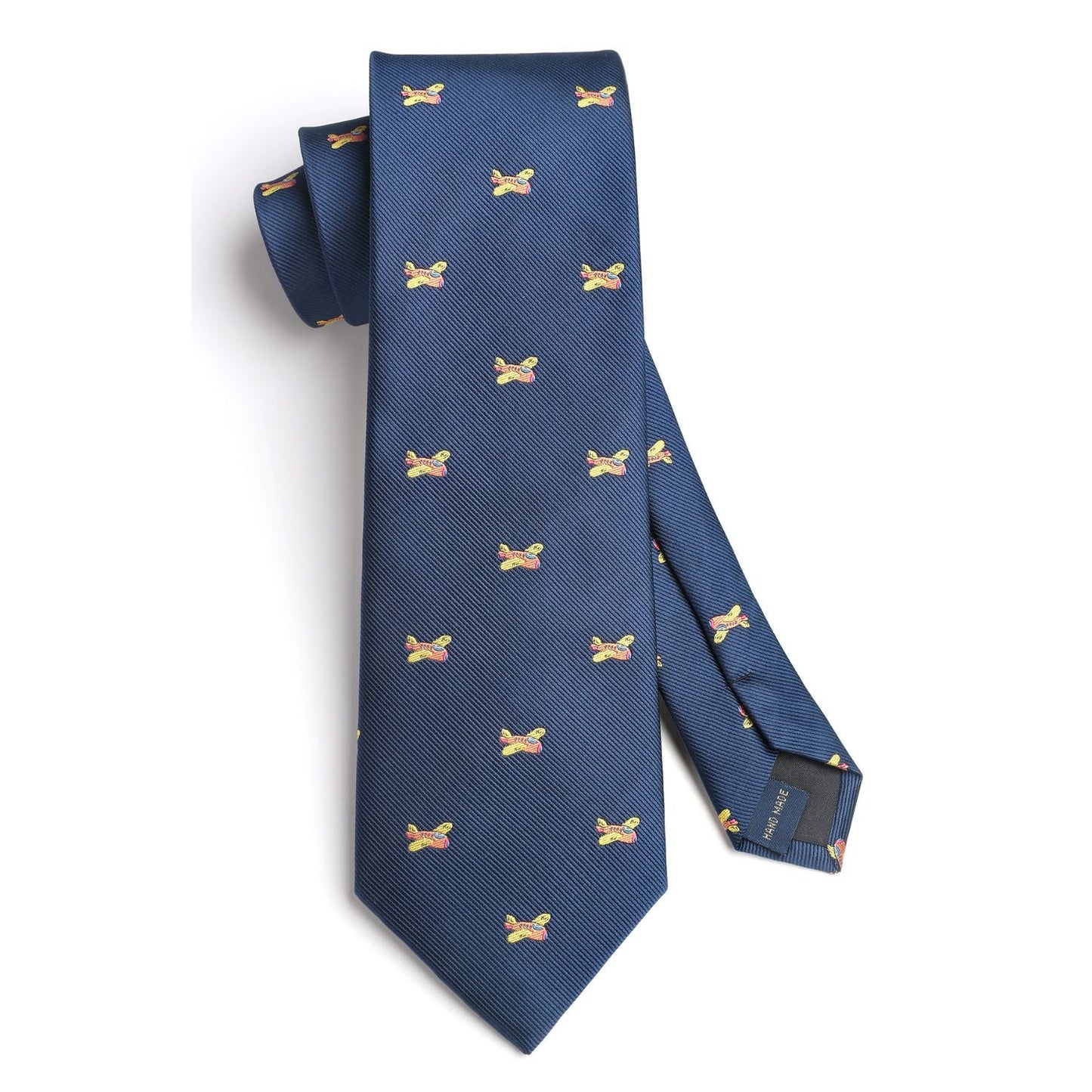 Hisdern Navy Blue Airplane Cute Print Pattern Tie Set