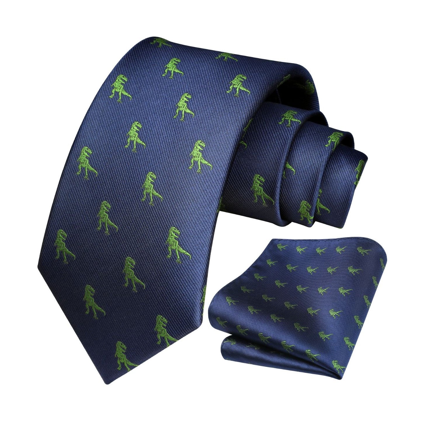 Hisdern Navy Blue Dinosaur Print Men's Suit Tie Set