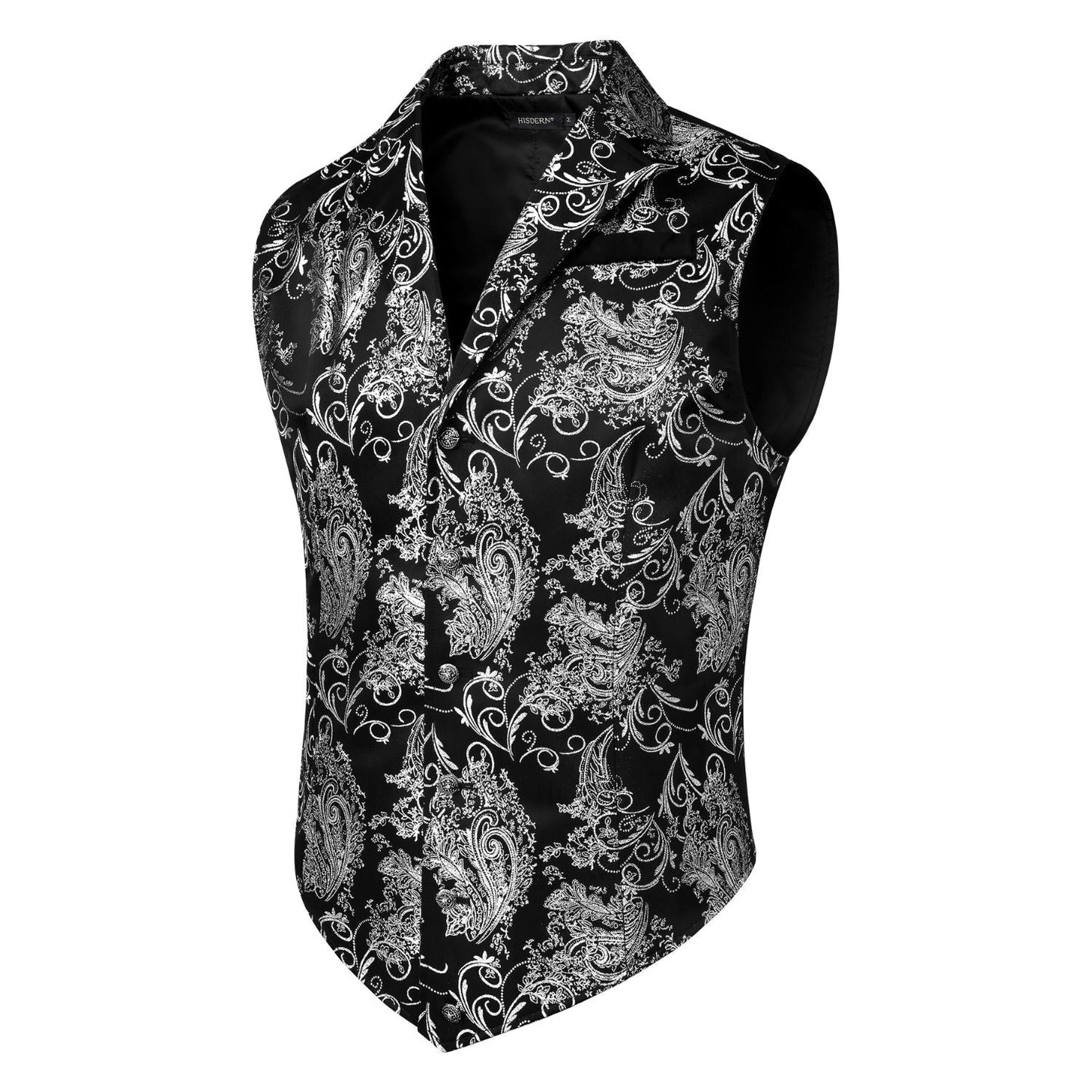 Hisdern Gothic Men's Formal Vest Black Sliver Lapel Party Coat