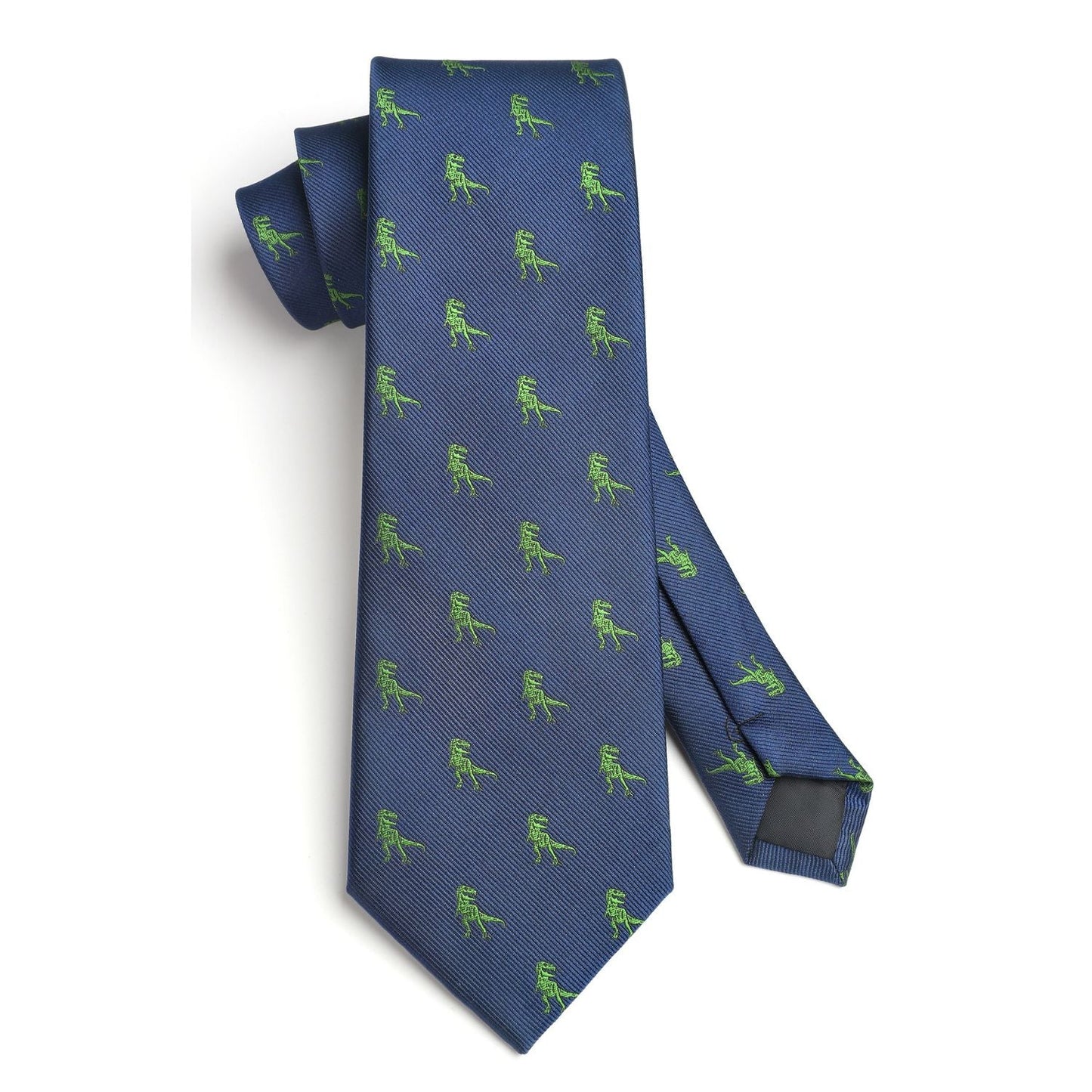 Hisdern Navy Blue Dinosaur Print Men's Suit Tie Set