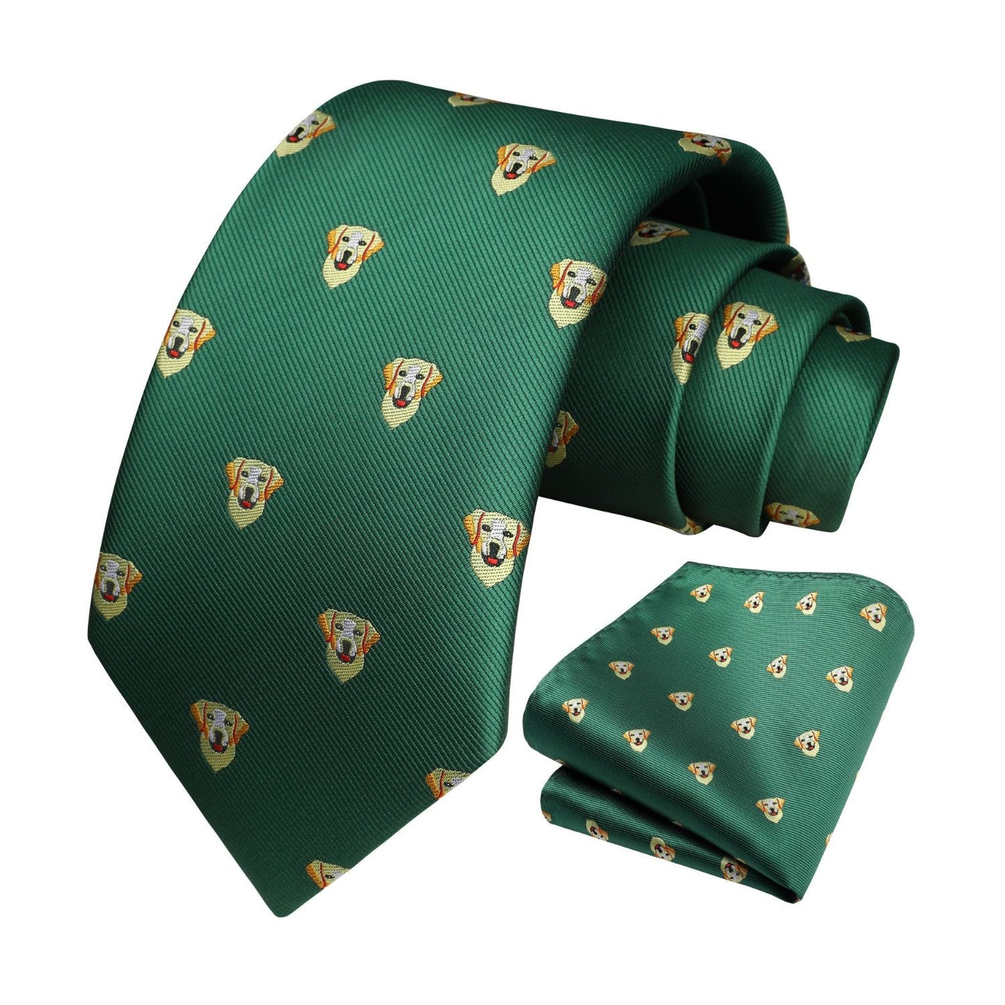 Hisdern Green Golden Retriever Cute Pattern Tie Set