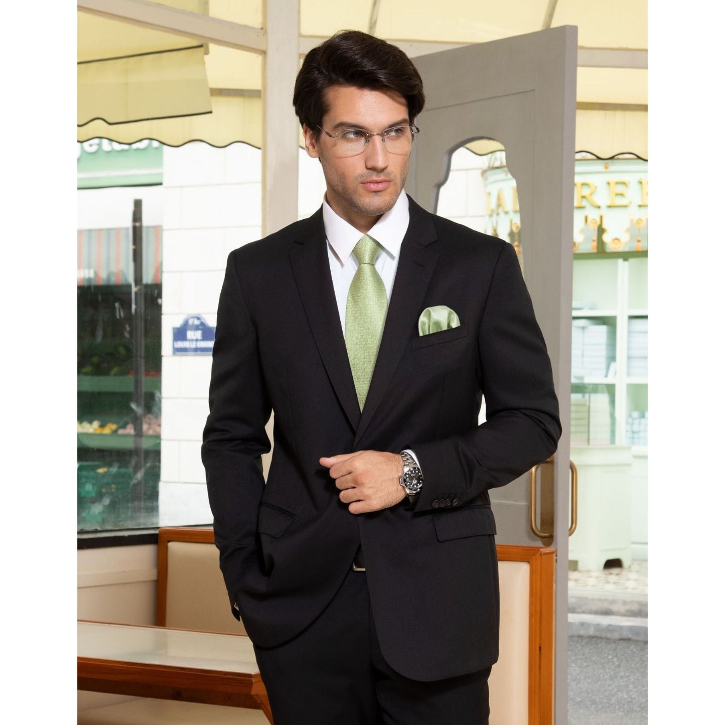 Hisdern Sage Green Houndstooth Business Tie Set