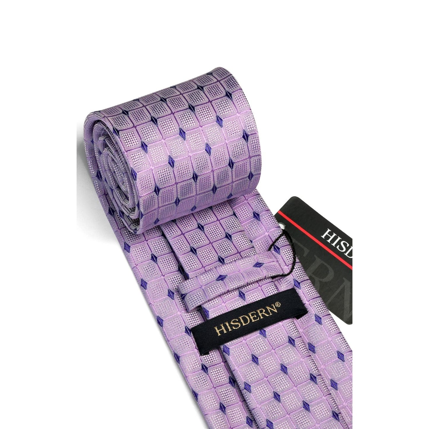 Hisdern Purple Plaid Pocket Square With Matching Tie