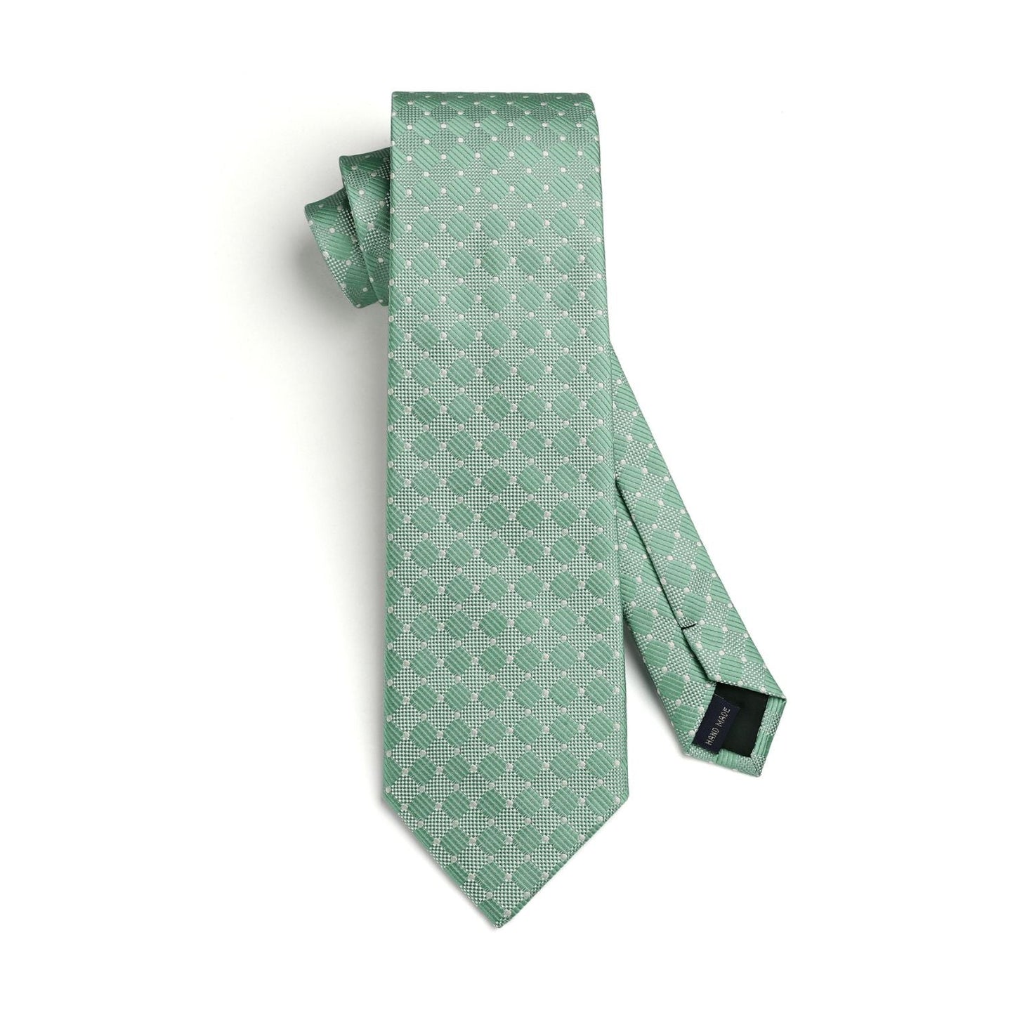 Hisdern Sage Green Plaid Pocket Square With Matching Tie