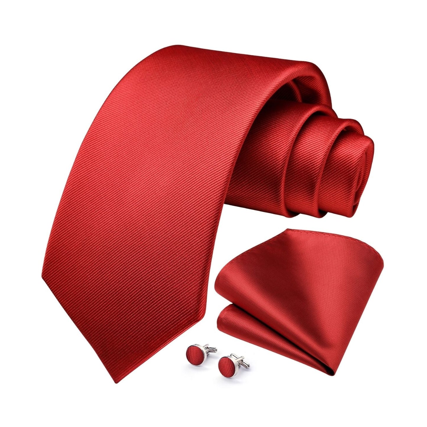 Hisdern Red Solid Wedding Accessories Set with Cufflinks