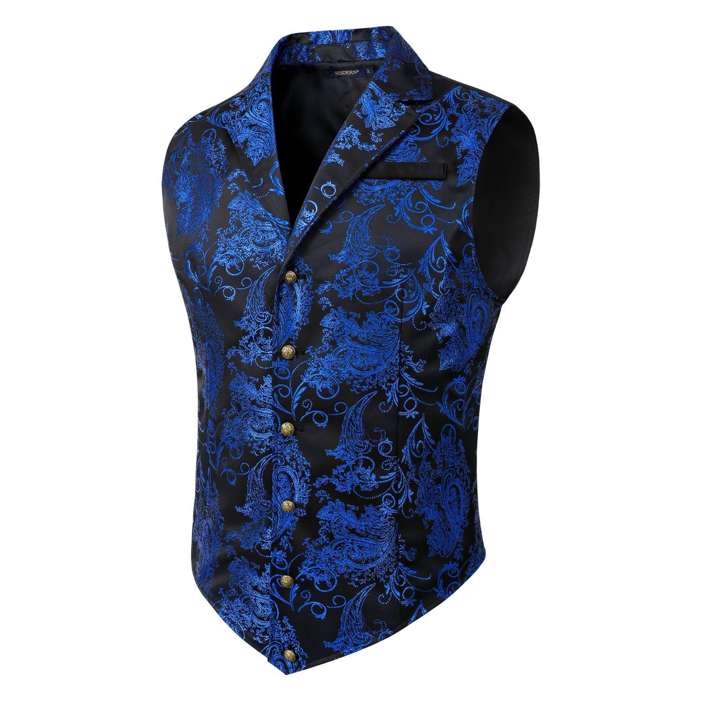 Hisdern Gothic Men's Formal Vest Black Blue Lapel Party Coat