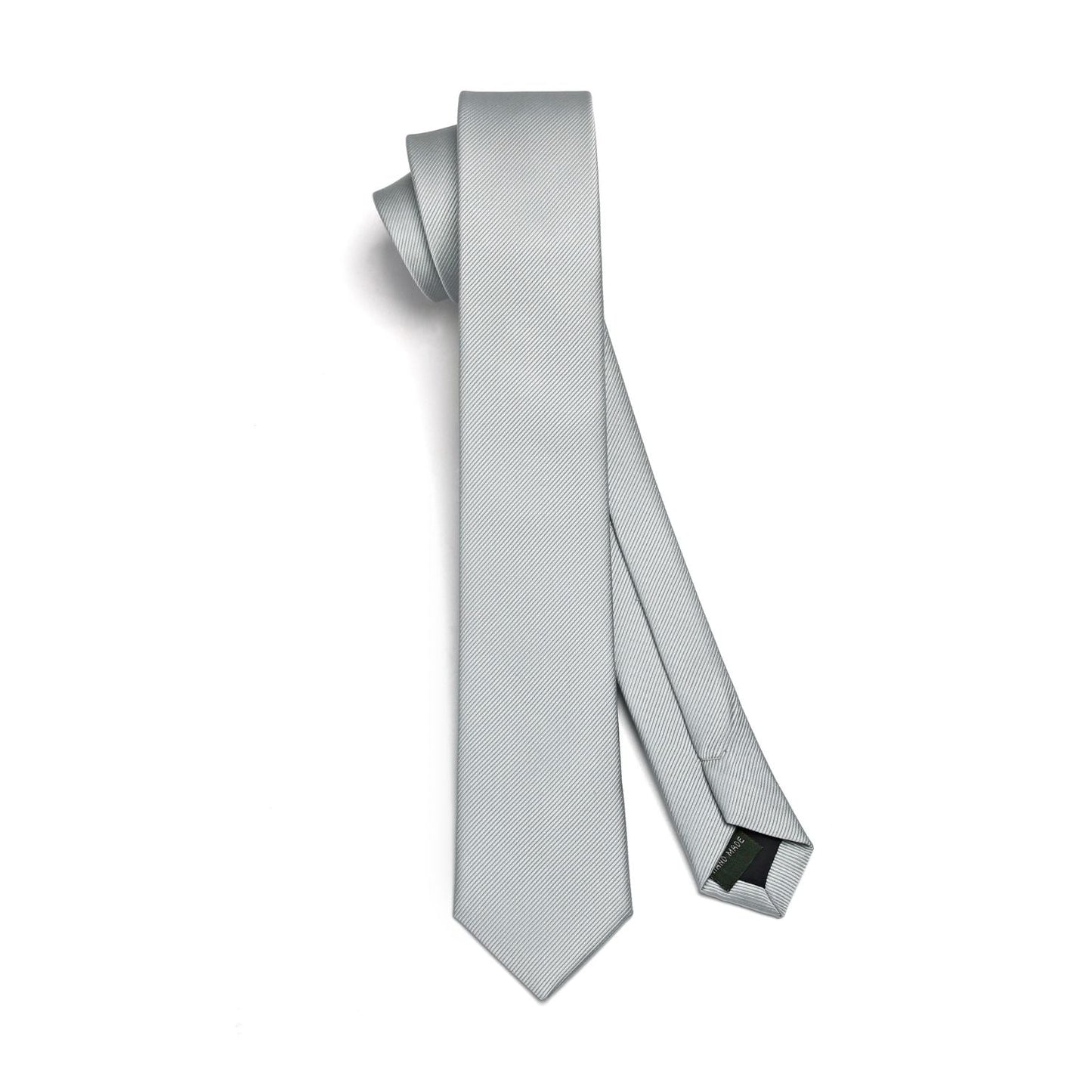 Hisdern Solid Print Skinny Tie Slim 2.4'' Formal Light Grey Wedding Tie