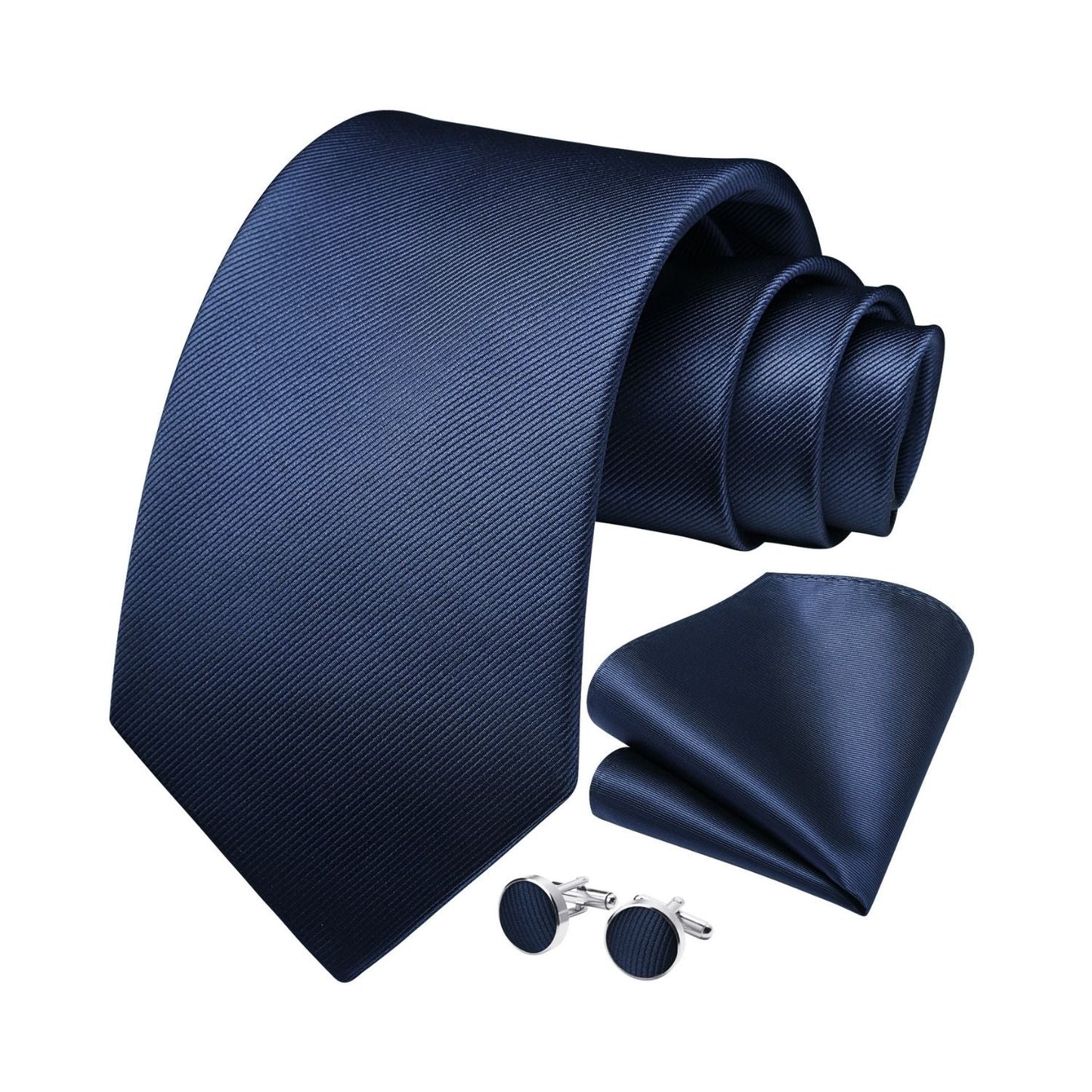 Hisdern Navy Blue Solid Wedding Accessories Set with Cufflinks