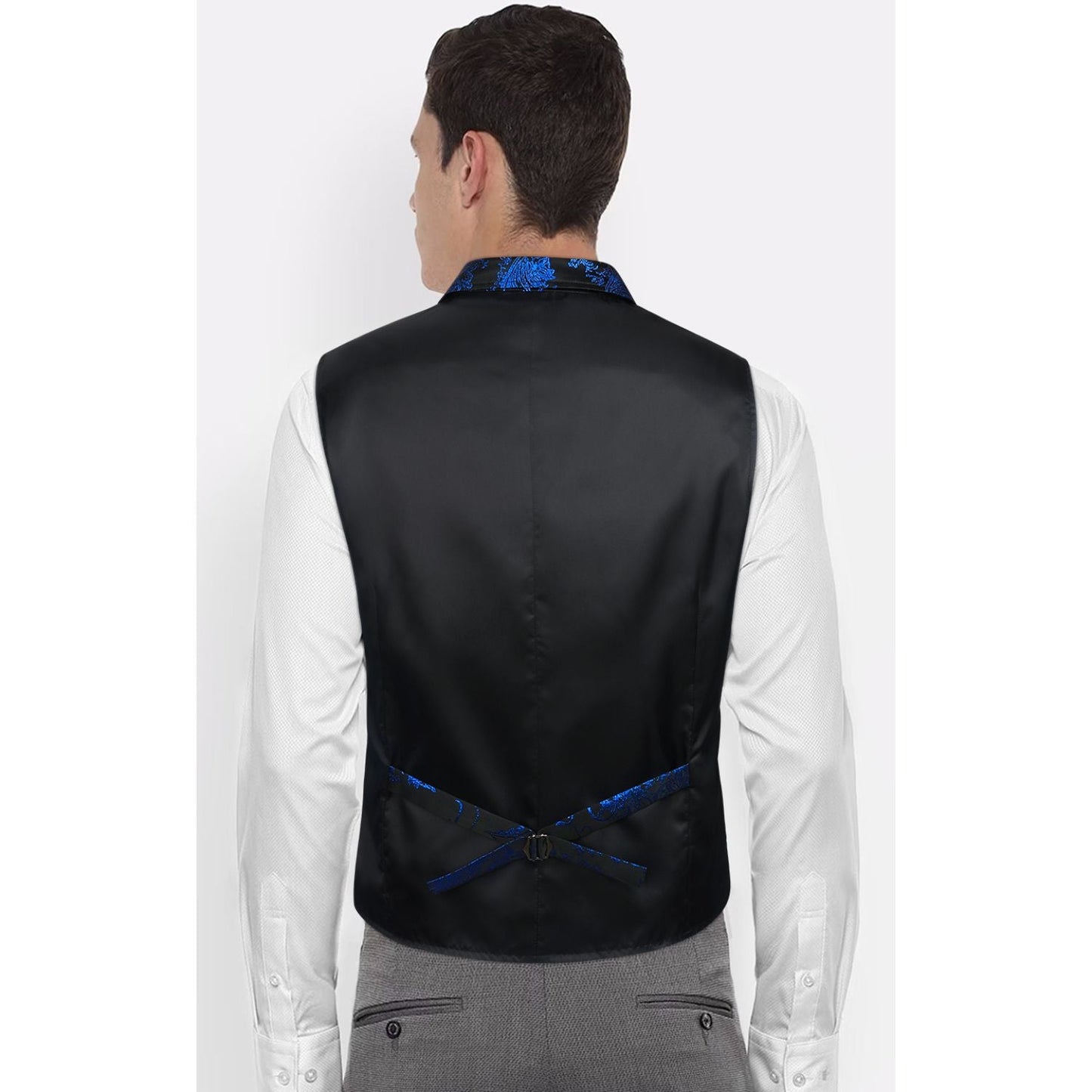Hisdern Gothic Men's Formal Vest Black Blue Lapel Party Coat