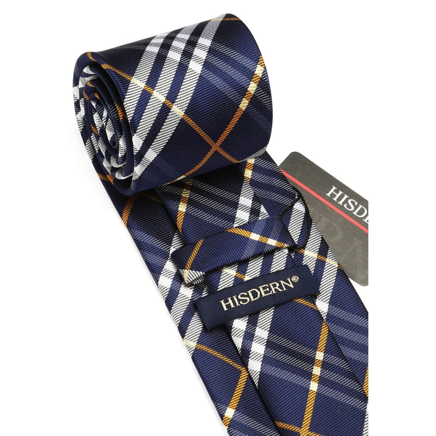 Hisdern Grey Navy Blue Orange Plaid Tie Set For Groomsmen