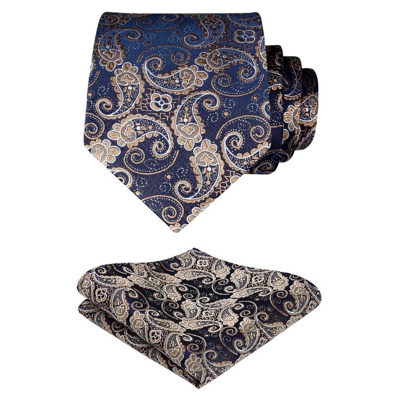 Hisdern Gold Navy Blue Floral Wedding Accessories Set