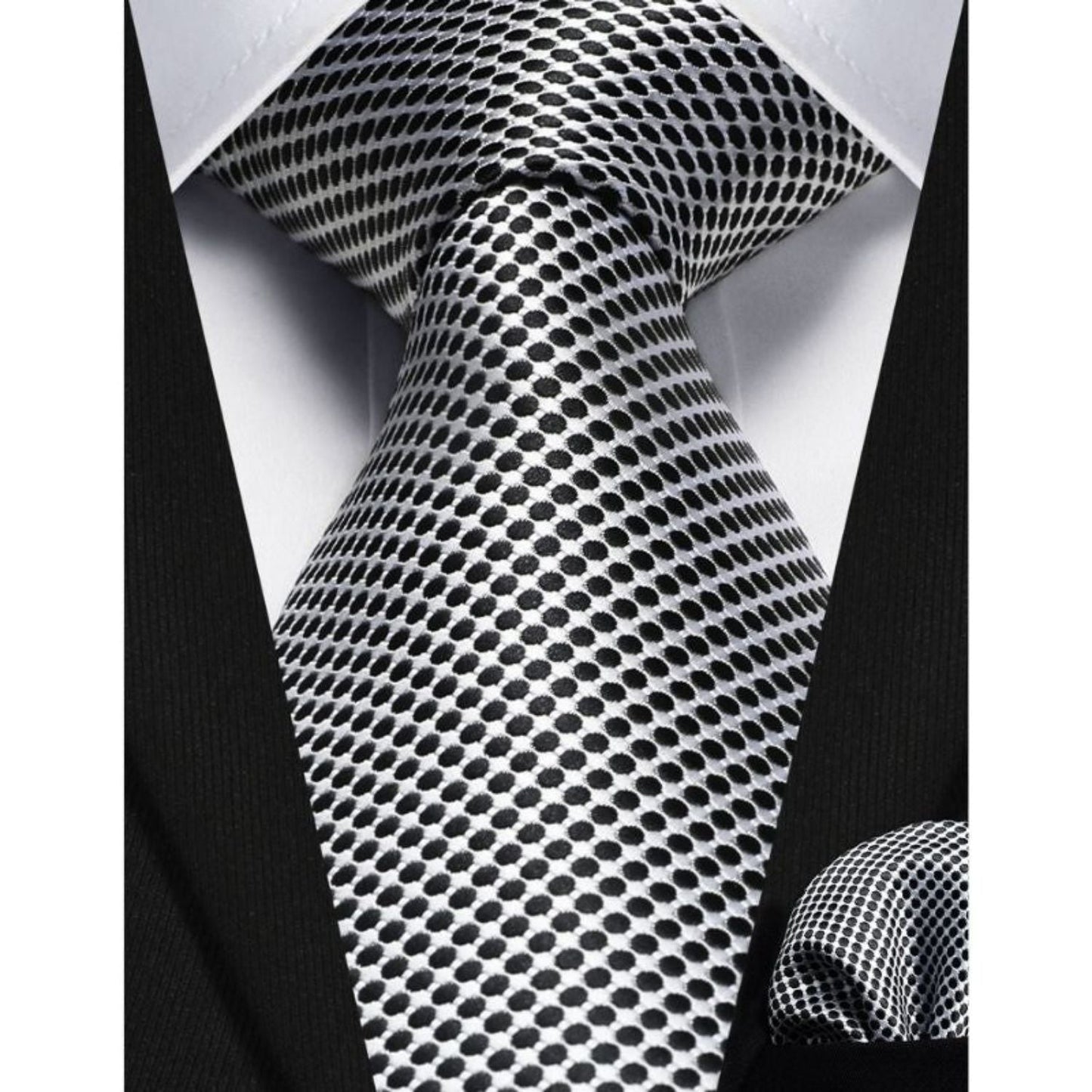 Hisdern Black Polka Dot Print Tie Set For Formal Events