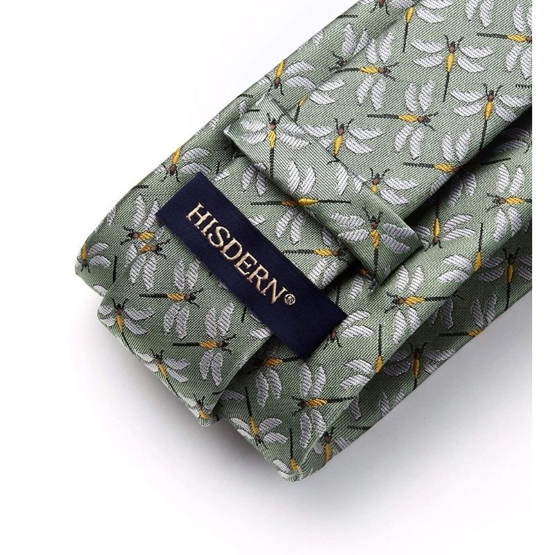 Hisdern Mint Green Dragonfly Print Men's Suit Tie Set