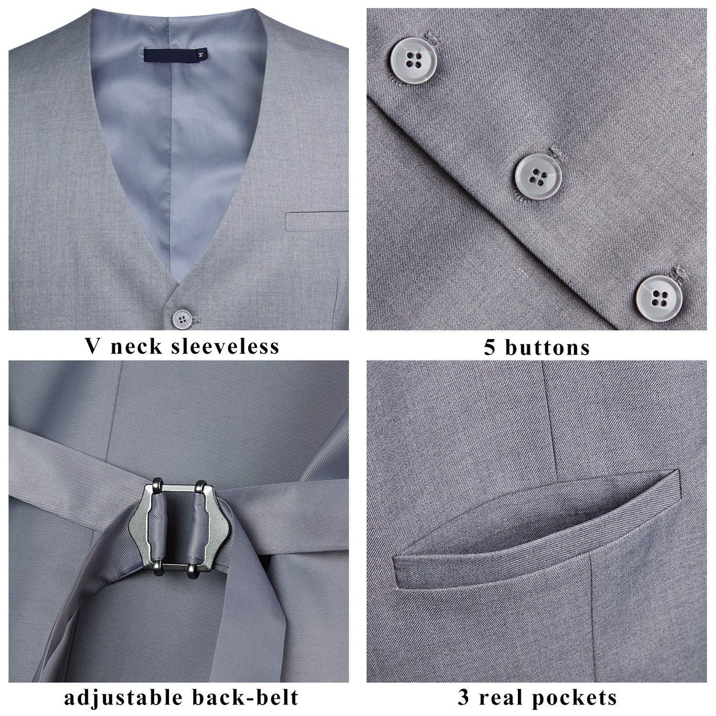 Hisdern Light Grey Satin Vest - Elegant Wear for Office