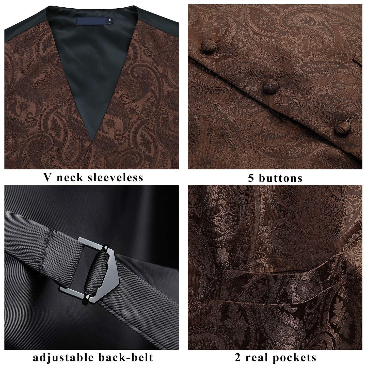 Hisdern Men's Brown Paisley Vest Tie Set For Weddings Anniversary