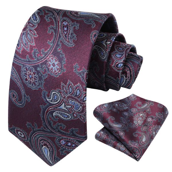 Hisdern Burgundy White Paisley Floral Wedding Accessories Set