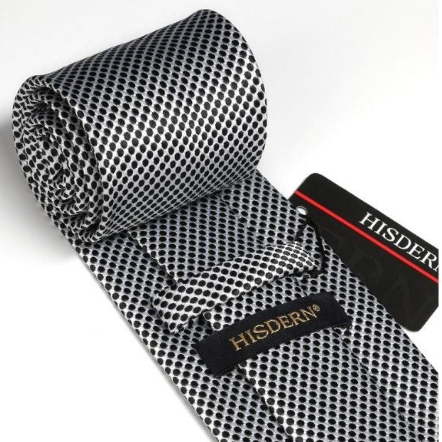 Hisdern Black Polka Dot Print Tie Set For Formal Events