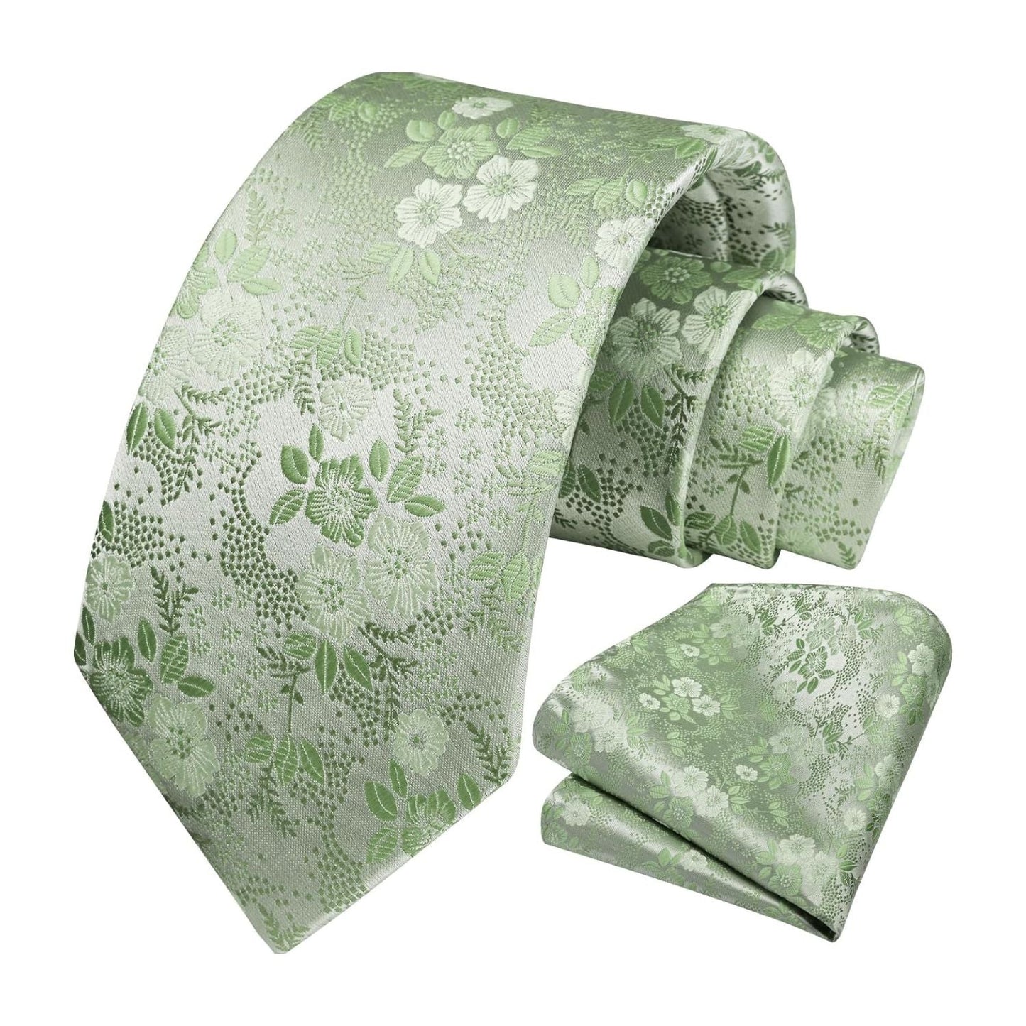 Hisdern Sage Green Wedding Tie Set – Floral Tie & Pocket Square