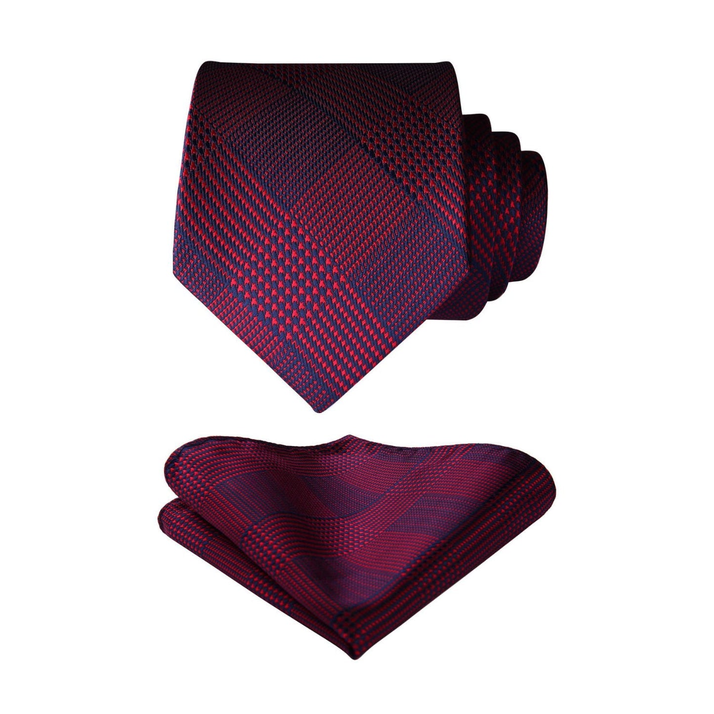 Hisdern Red Navy Blue Plaid Business Tie Set