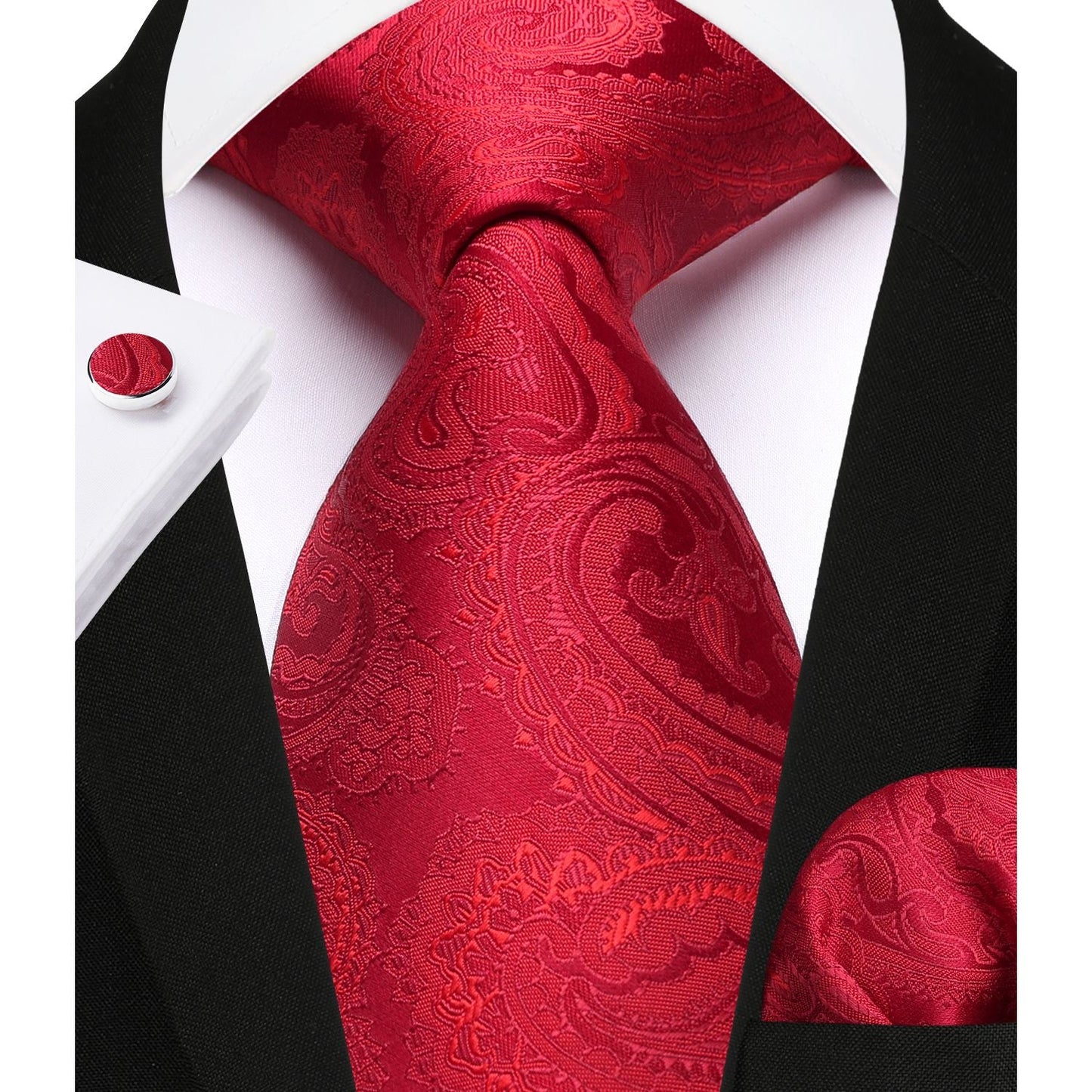 Hisdern Men's Red Paisley Vest Tie Set For Weddings