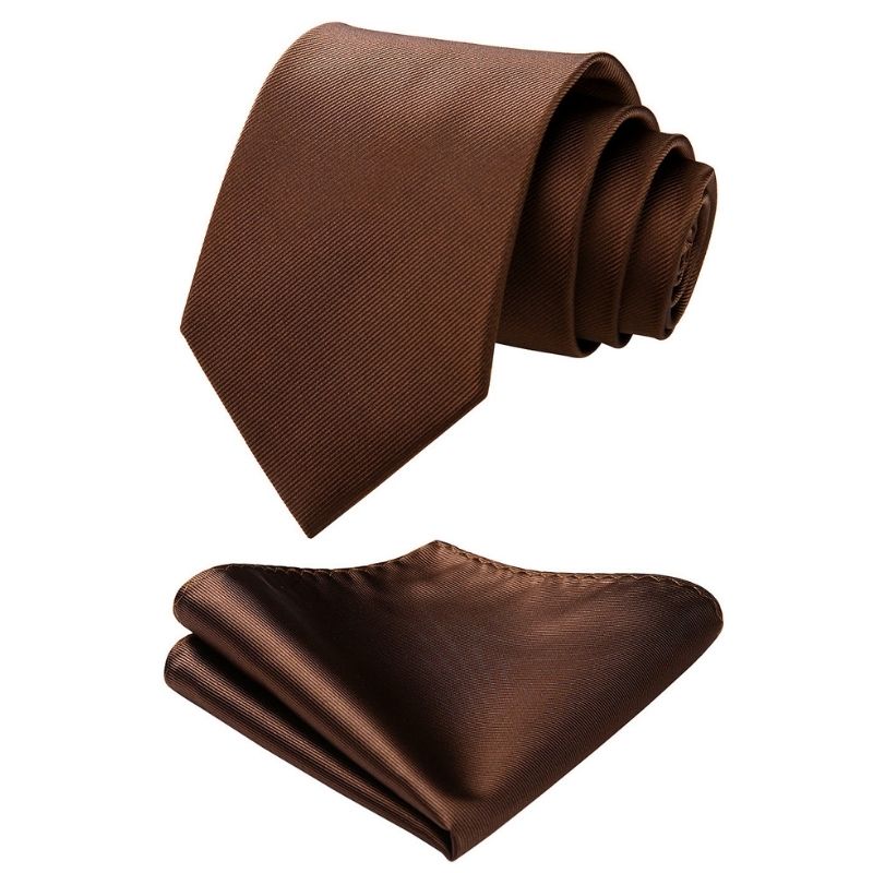 Hisdern Brown Solid Men’s Tie Set for Formal & Wedding