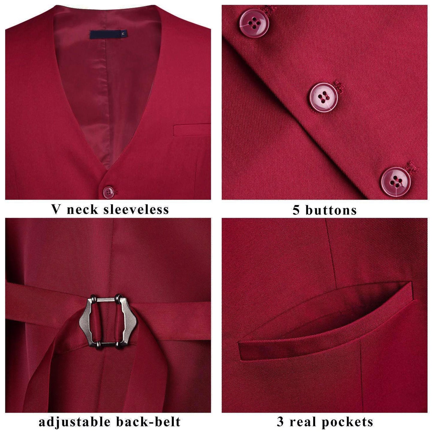 Hisdern Men's Burgundy Satin Suit Vest Formal Wear