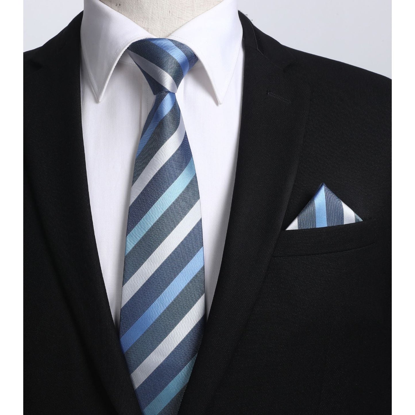 Hisdern Steel Blue White Striped Business Tie Set