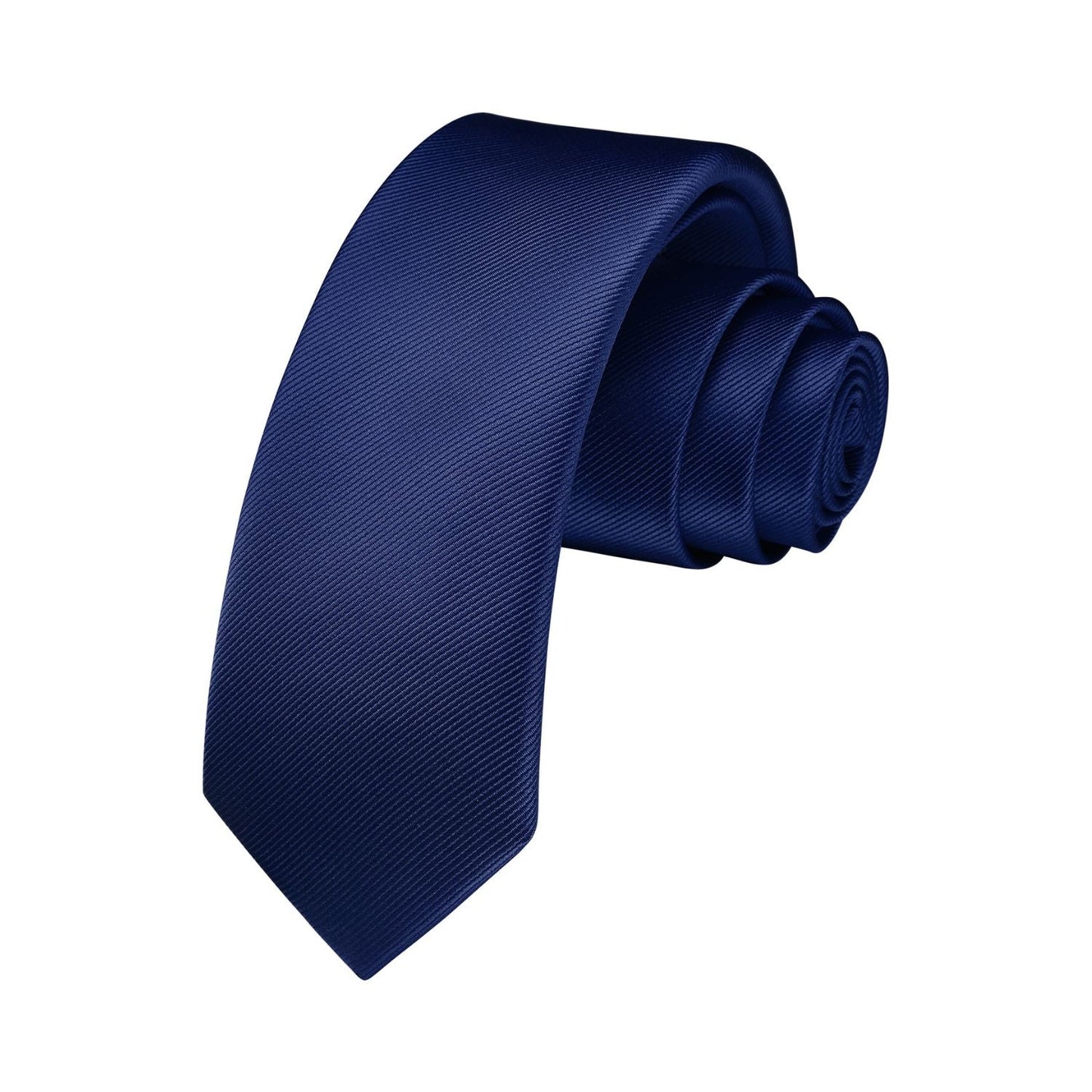 Hisdern Solid Print Skinny Tie Slim 2.4'' Formal Navy Blue Wedding Tie