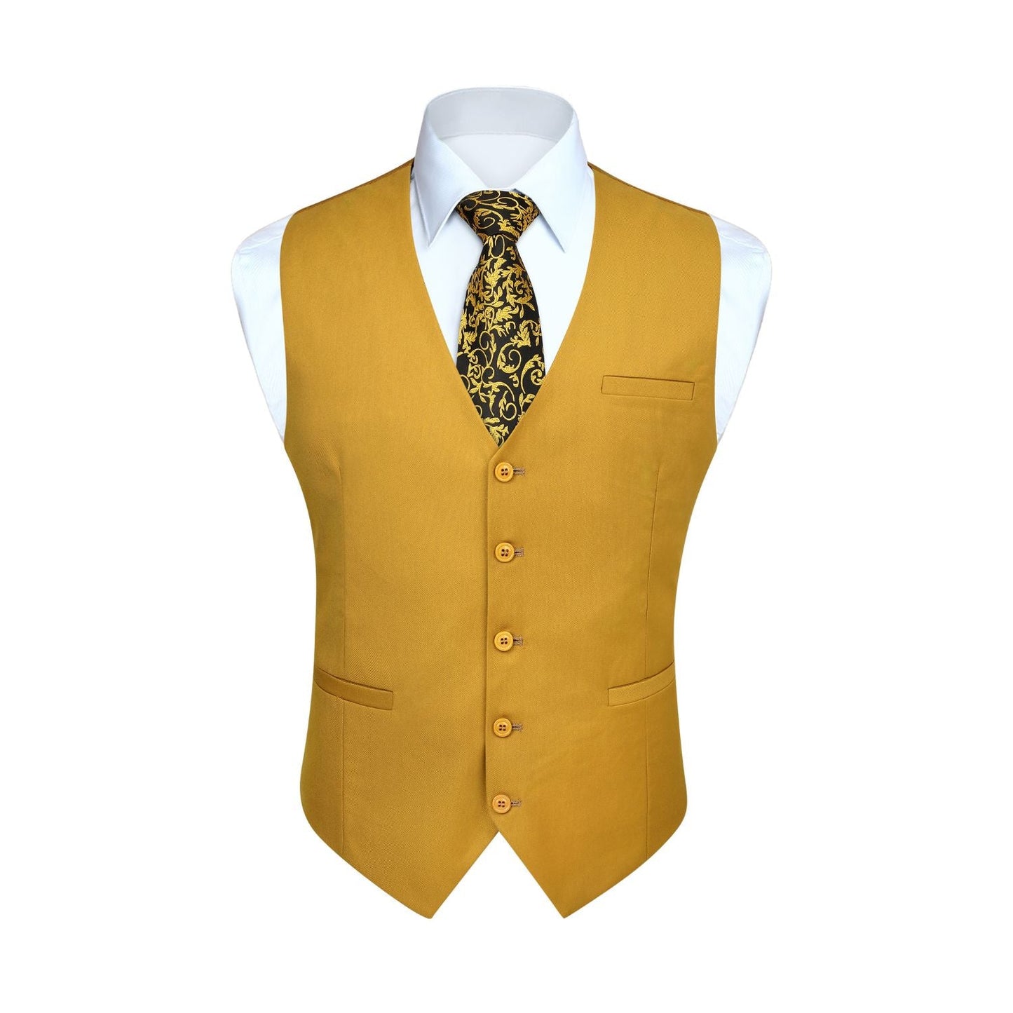 Hisdern Men's Gold Satin Suit Vest Formal Wear