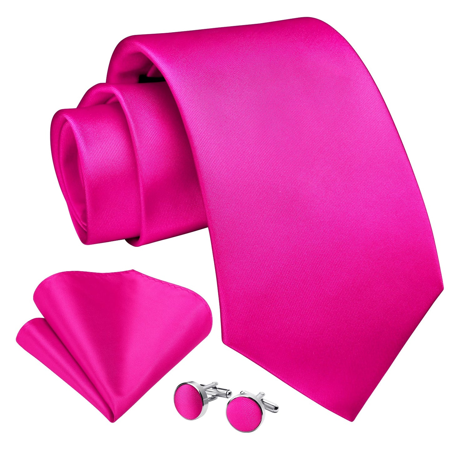 Hisdern Hot Pink Solid Wedding Accessories Set with Cufflinks