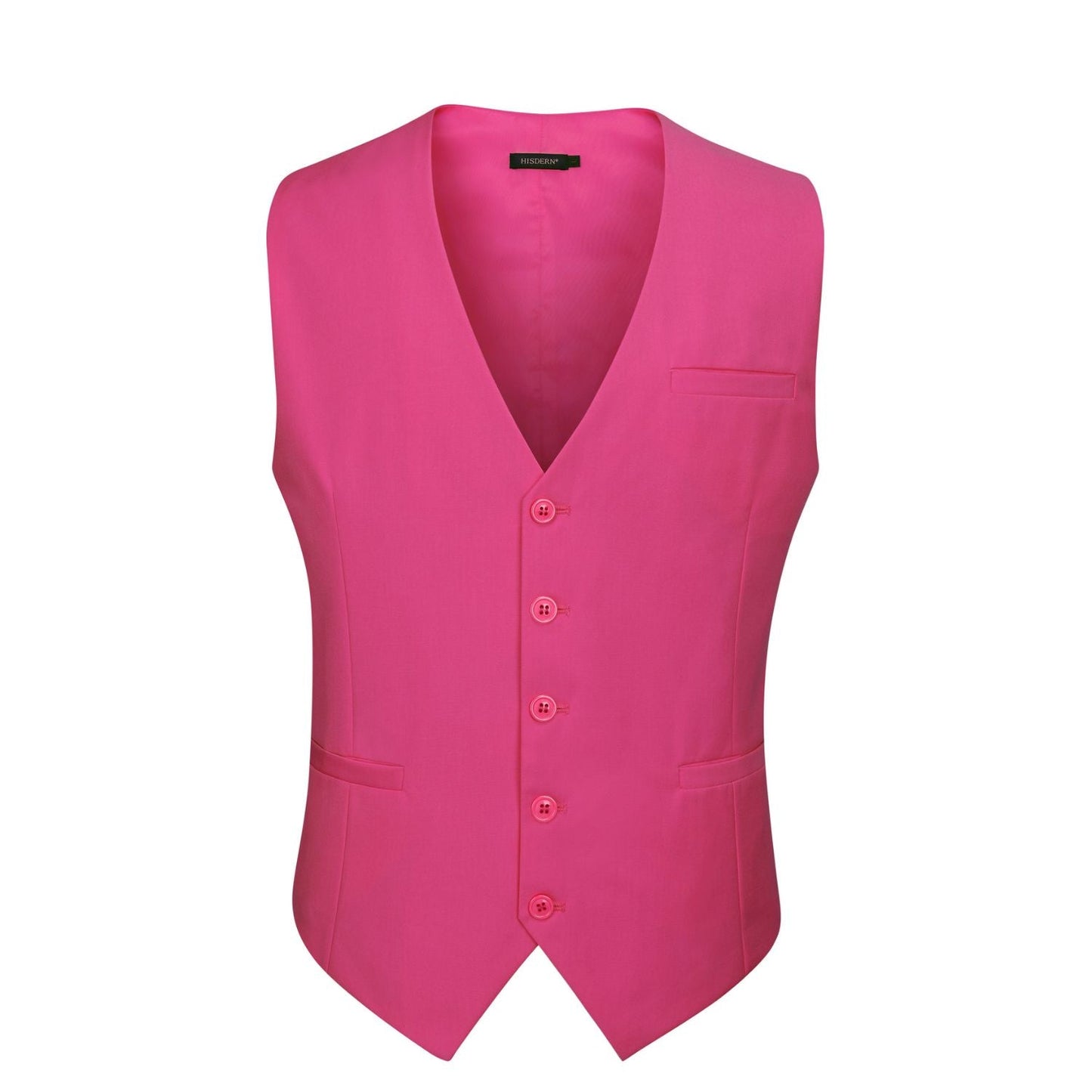 Hisdern Men's Hot Pink Satin Suit Vest Formal Wear