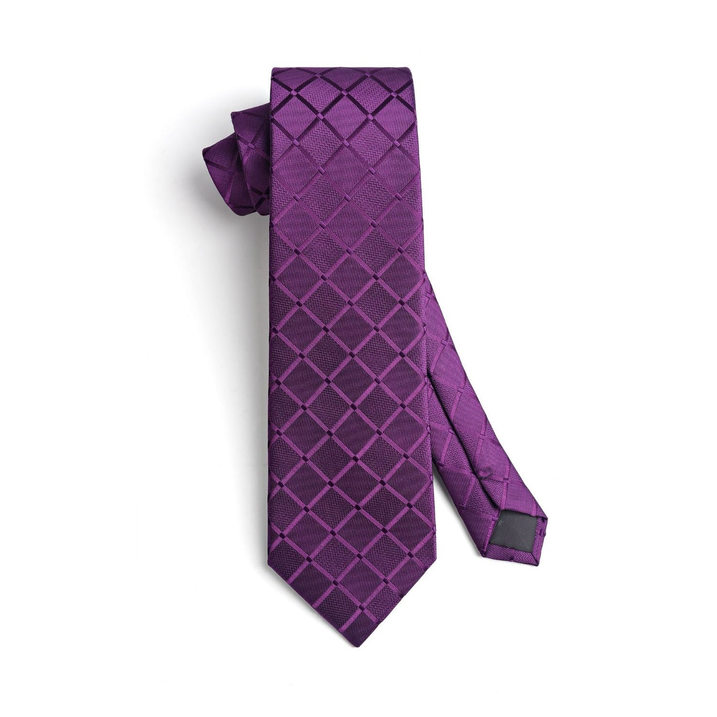 Hisdern Purple Plaid Wedding Accessories Set with Cufflinks Clip