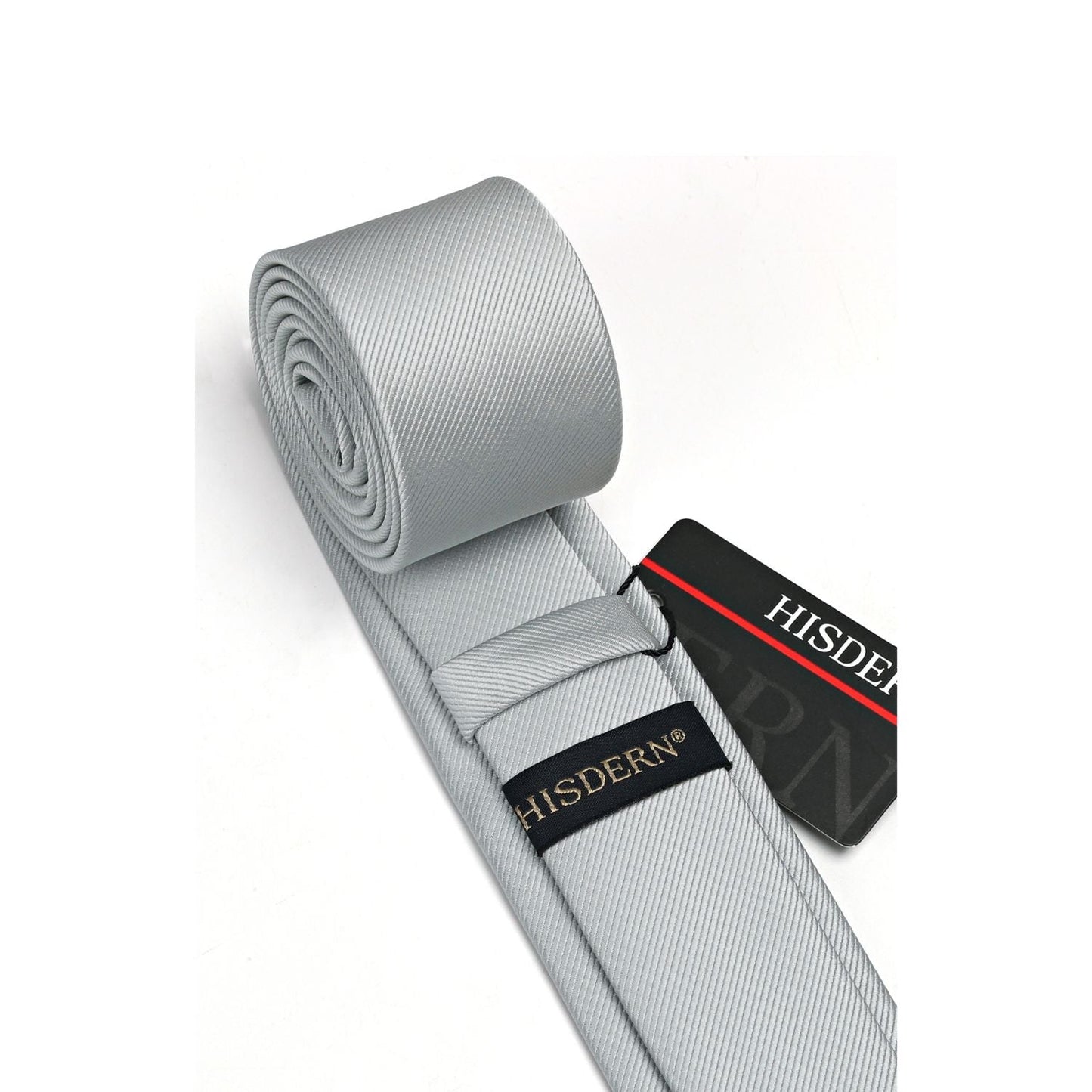 Hisdern Solid Print Skinny Tie Slim 2.4'' Formal Light Grey Wedding Tie