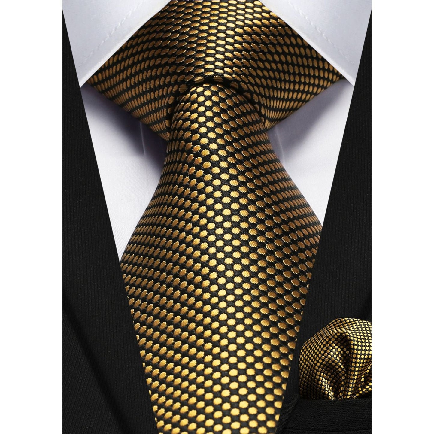 Hisdern Gold Polka Dot Print Tie Set For Formal Events