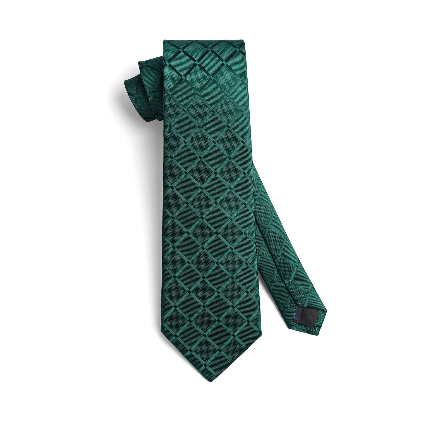 Hisdern Dark Green Plaid Wedding Accessories Set with Cufflinks Clip