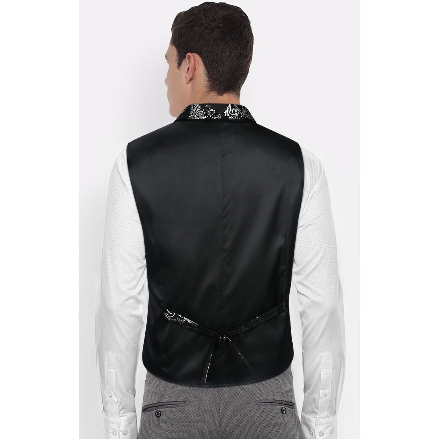 Hisdern Gothic Men's Formal Vest Black Sliver Lapel Party Coat