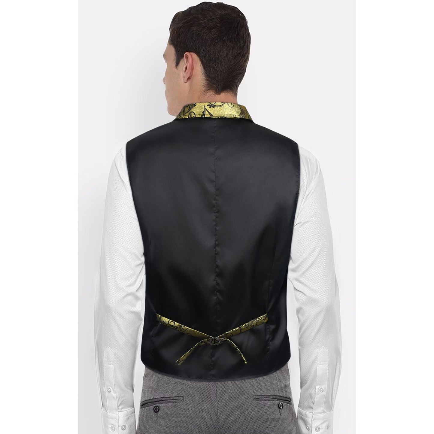 Hisdern Gothic Men's Formal Vest Gold Black Lapel Party Coat