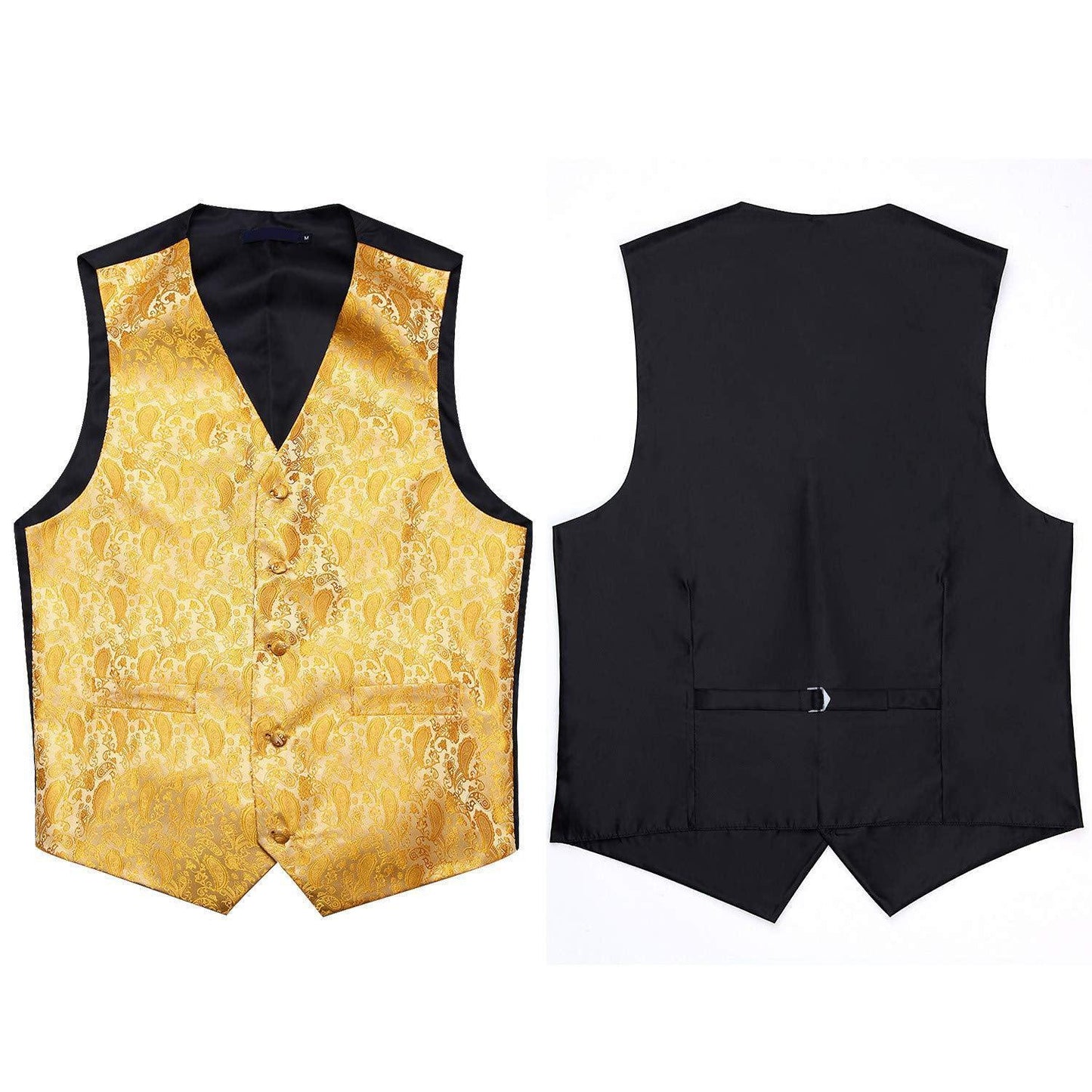 Hisdern Men's Yellow Paisley Vest Tie Set For Weddings