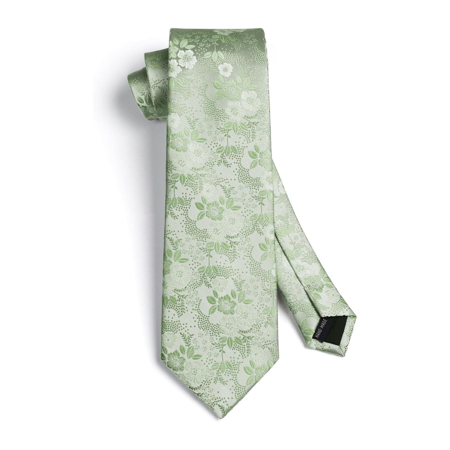 Hisdern Sage Green Wedding Tie Set – Floral Tie & Pocket Square