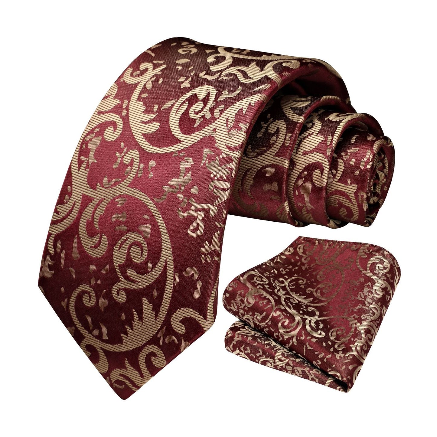 Hisdern Burgundy Gold Paisley Tie Set For Groomsmen