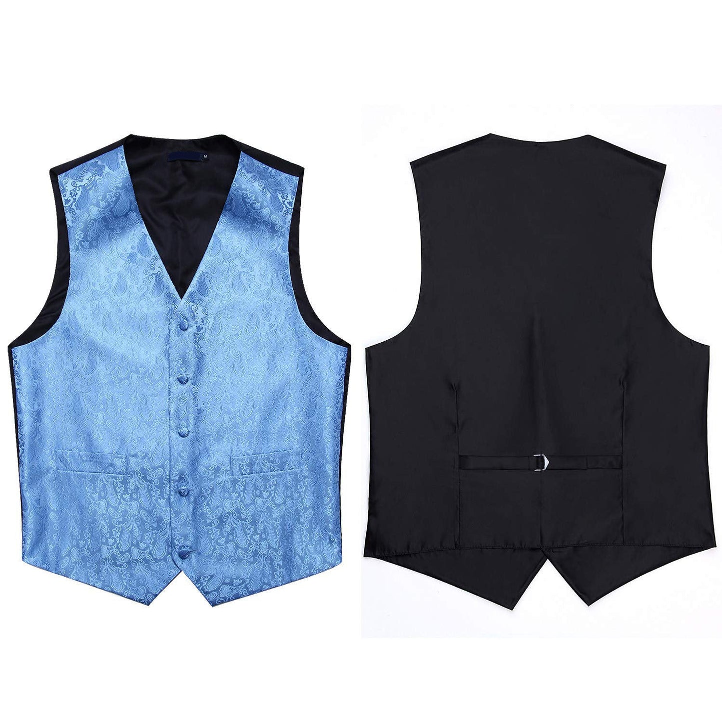 Hisdern Men's Baby Blue Paisley Vest Tie Set For Weddings