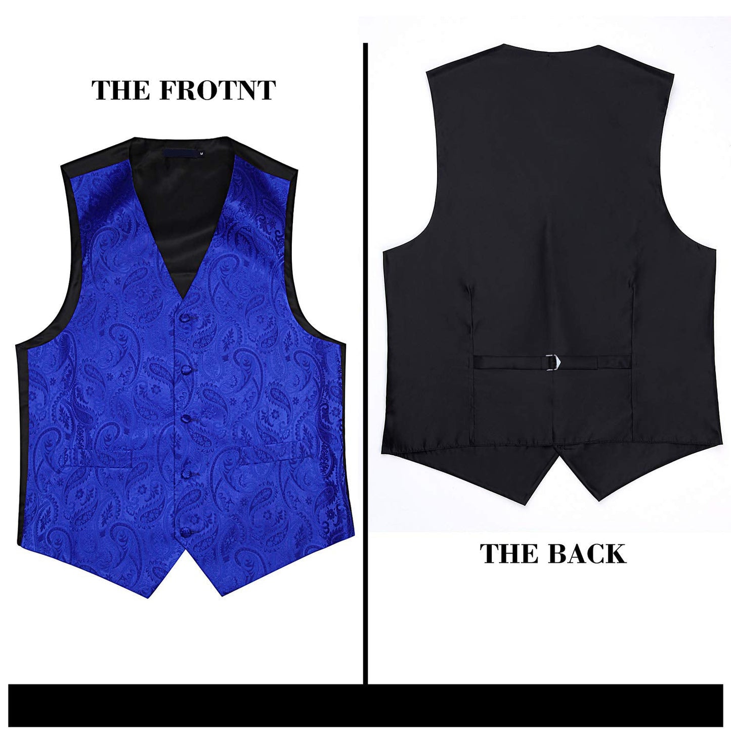 Hisdern Men's Royal Blue Paisley Vest Tie Set For Weddings Anniversary