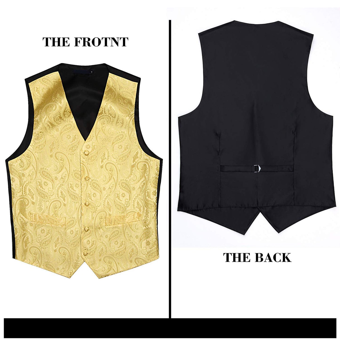 Hisdern Men's Yellow Paisley Vest Tie Set For Weddings Anniversary