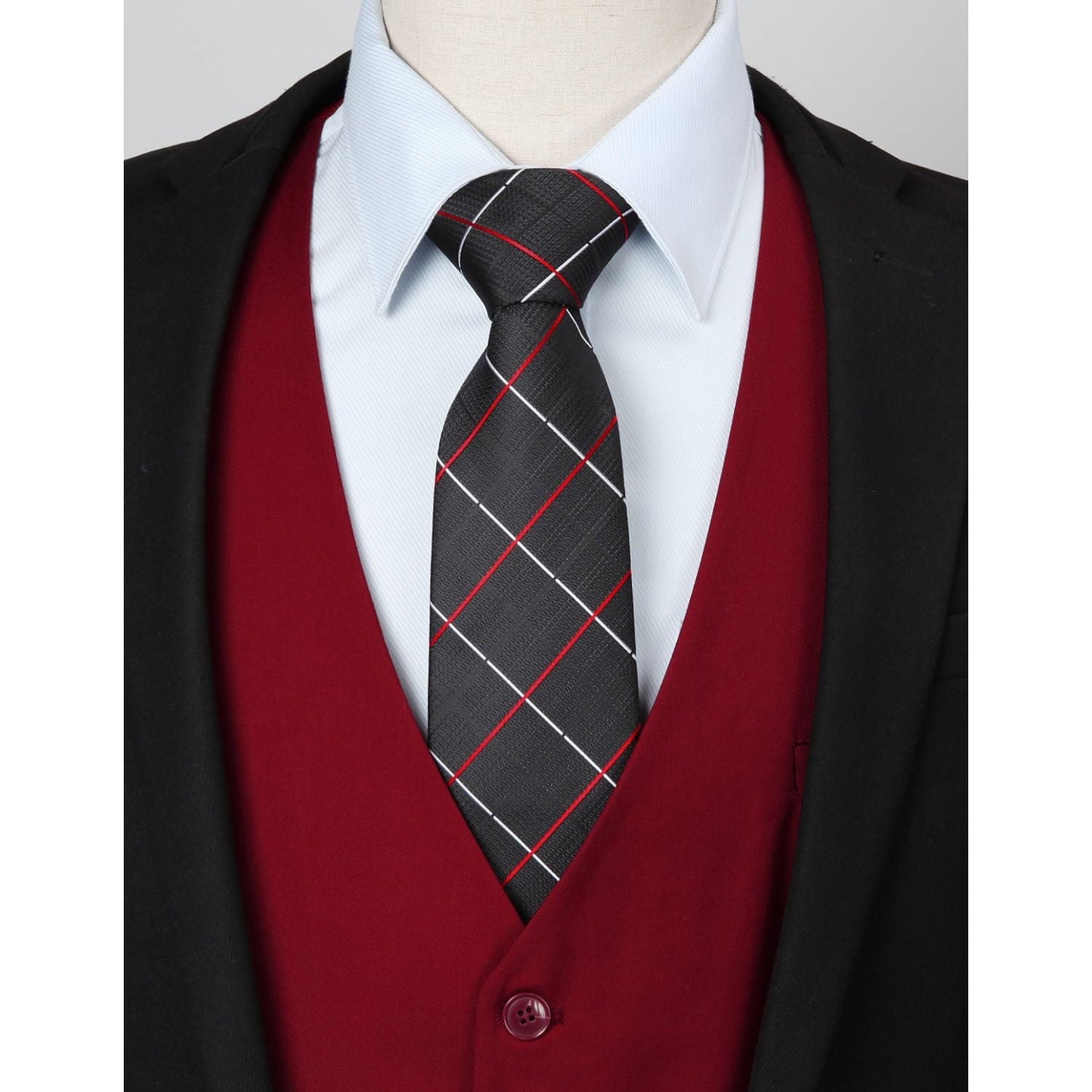 Hisdern Men's Burgundy Satin Suit Vest Formal Wear